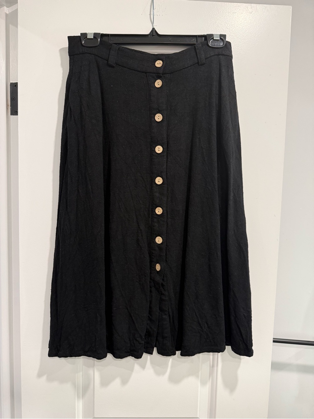 Frank and Oak Black Button-Front A-Line Skirt